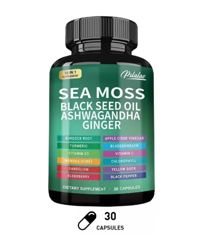 Sea Moss Supplement - Supports Thyroid Health, Anti-Aging, Antioxidant, Improve Immunity, Detox, Beauty Health