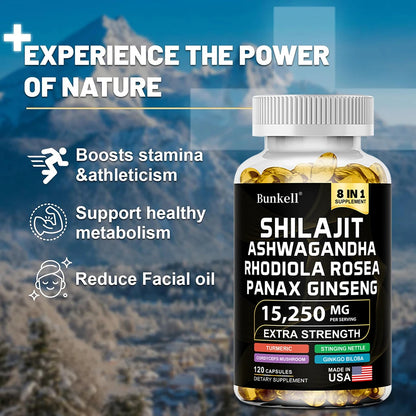 Bunkell® Shilajit Complex – 8-in-1 Extra Strength Energy & Vitality Supplement